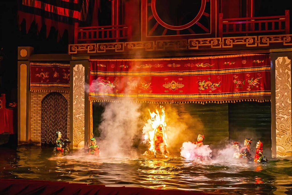 A traditional water puppet show at Thang Long Water Theater in Hanoi.