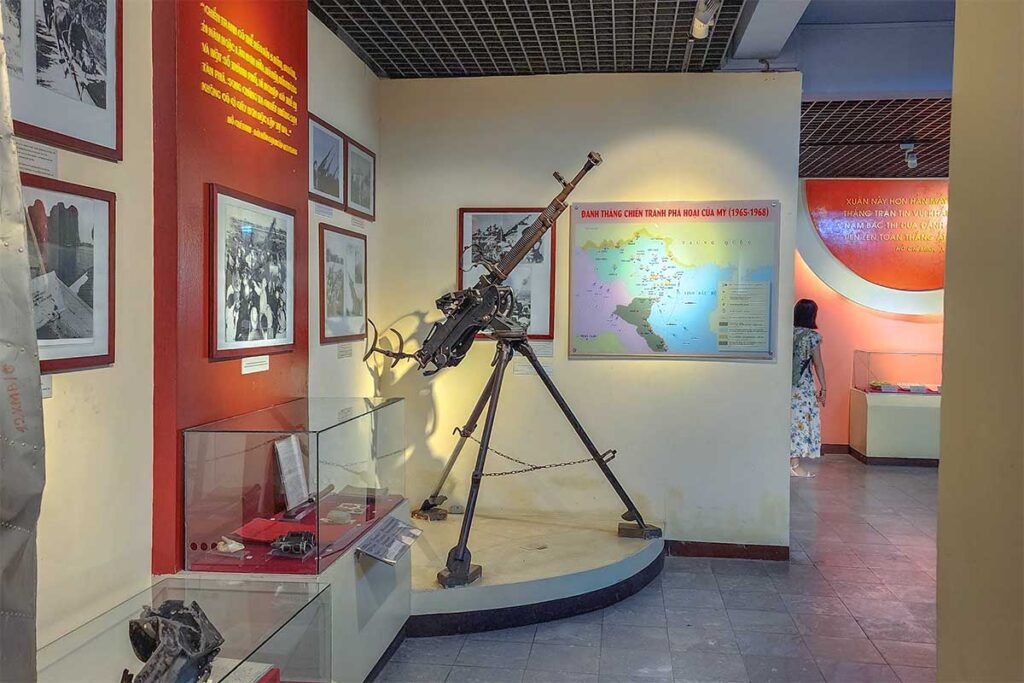 A machine gun used for anti air defense displayed inside the B52 Victory Museum in anoi