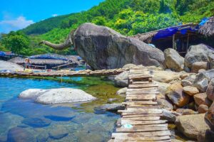 A stone in the shape of an elephant at Elephant Springs (Suoi Voi) near Hue