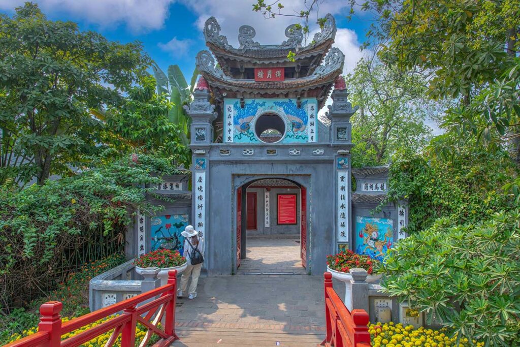 Moon Gazing Pavilion gate at Ngoc Son Temple, entrance after The Huc Bridge