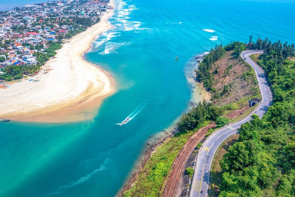 Lang Co Beach and Hai Van Pass seen from the air