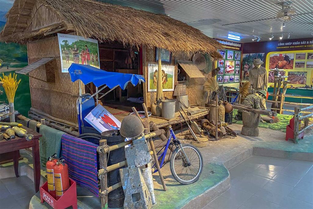A small rebuilt bamboo hut of ethnic minorities in Quang Tri province inside the Mine Action Visitor Center serves as purpose to educate the local people about the dangerous of bombs remains of the Vietnam War