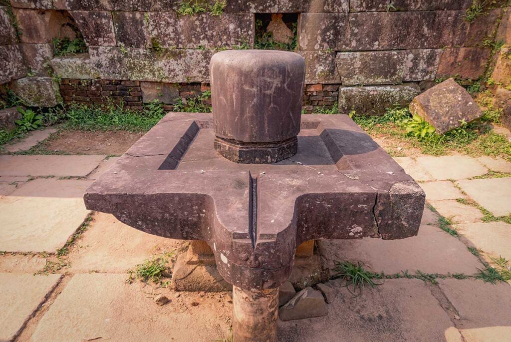 Ancient linga-yoni altar at My Son Sanctuary, symbolizing Shiva worship at the heart of the Cham temple complex.”