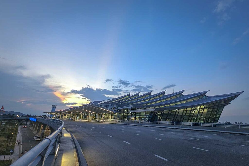 The road and deck for cars to the entrance of Phu Bai International Airport in Hue