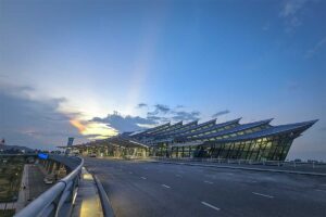 The road and deck for cars to the entrance of Phu Bai International Airport in Hue