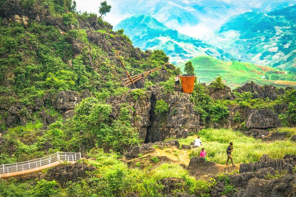 A rocky path winding through the Khau Vai Stone Maze, with sharp stones rising on both sides.