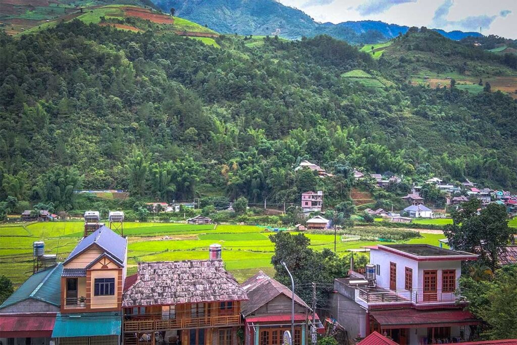 The view over the village and rice fields from Mu Cang Homestay