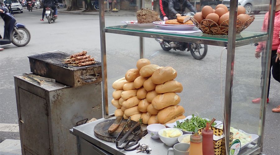 Banh Mi in Hanoi street food stall