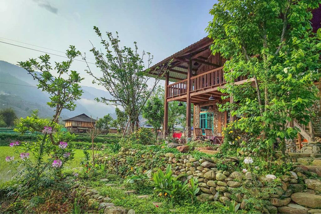 A local stilt homestay from the outside in Khau Pha - Mu Cang Chau