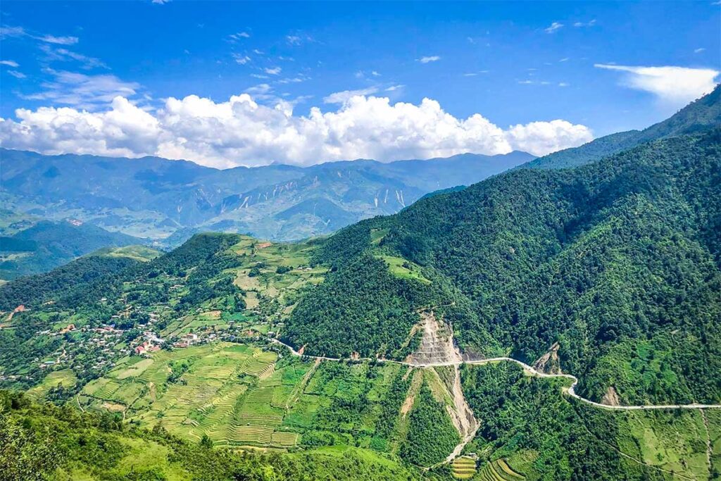 The road called Khau Pha Pass that is winding through the mountains