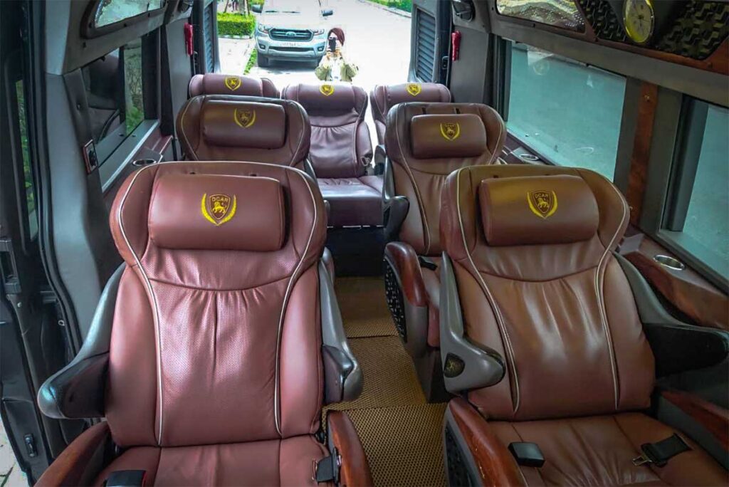 The interior of a comfortable limousine van from Hanoi to Mu Cang Chai