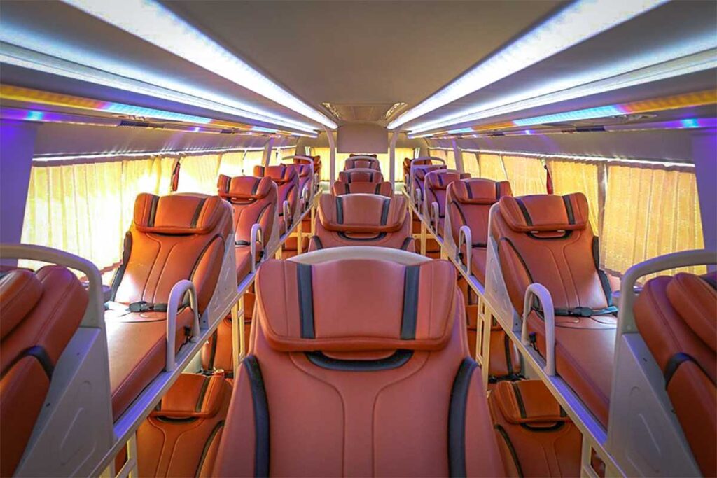 The interior of a standard sleeper bus from Hanoi to Mu Cang Chai