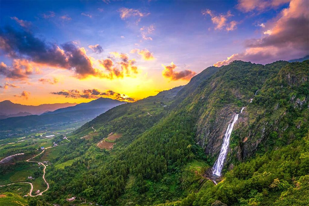 Tac Tinh Waterfall seen from afar