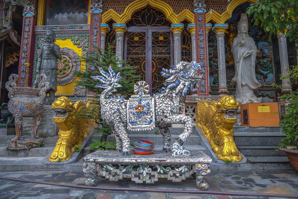 Statues of dragons at the Chau Thoi Temple