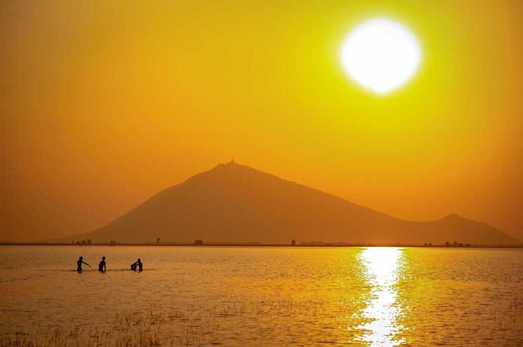 A golden sunset over Dau Tieng Lake 