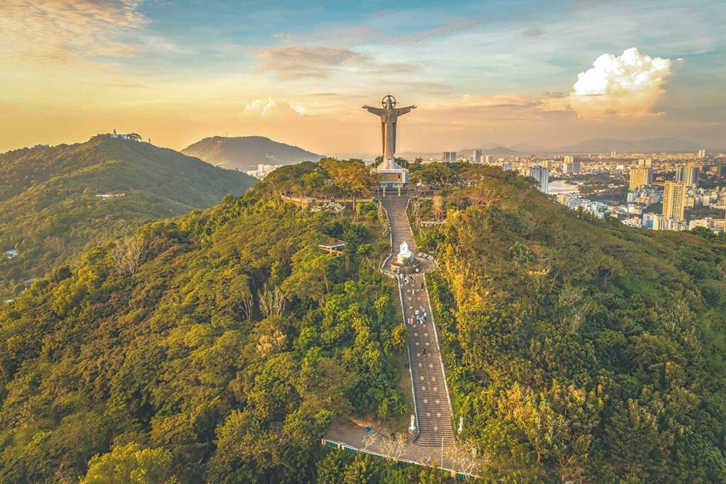 The stairs leading all the way up from the bottom of the hill to the top of the hill were Jesus Christ Statue Vung Tau stands