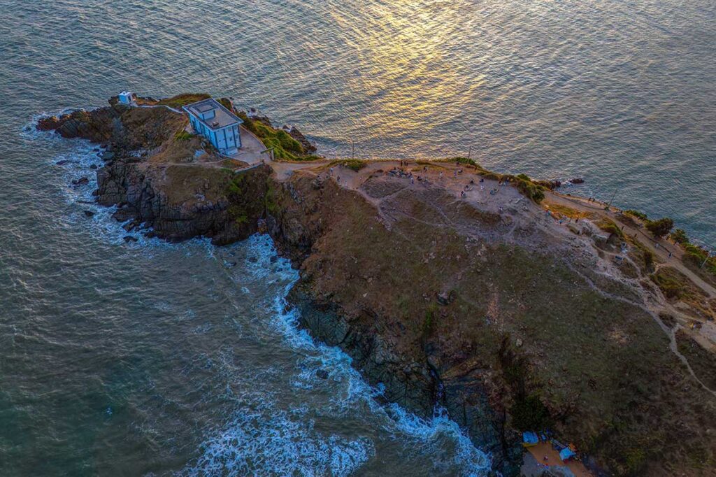 Aerial view over Nghinh Phong Cape in Vung Tau during sunset