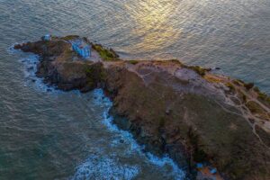 Aerial view over Nghinh Phong Cape in Vung Tau during sunset