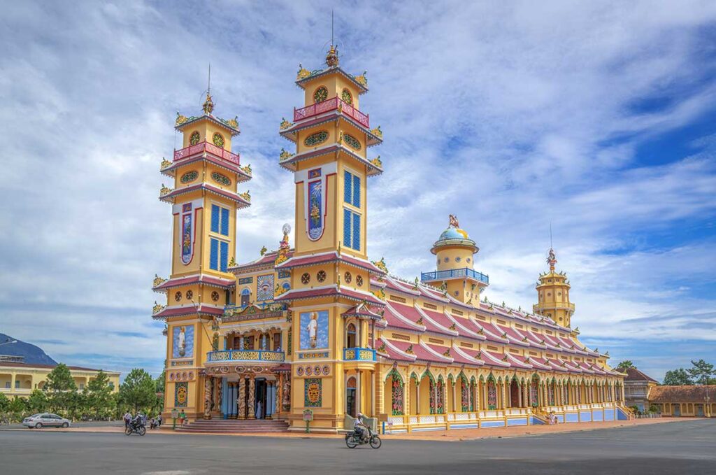 The exterior of the Cao Dai temple in Tay Ninh called Tay Ninh Holy See