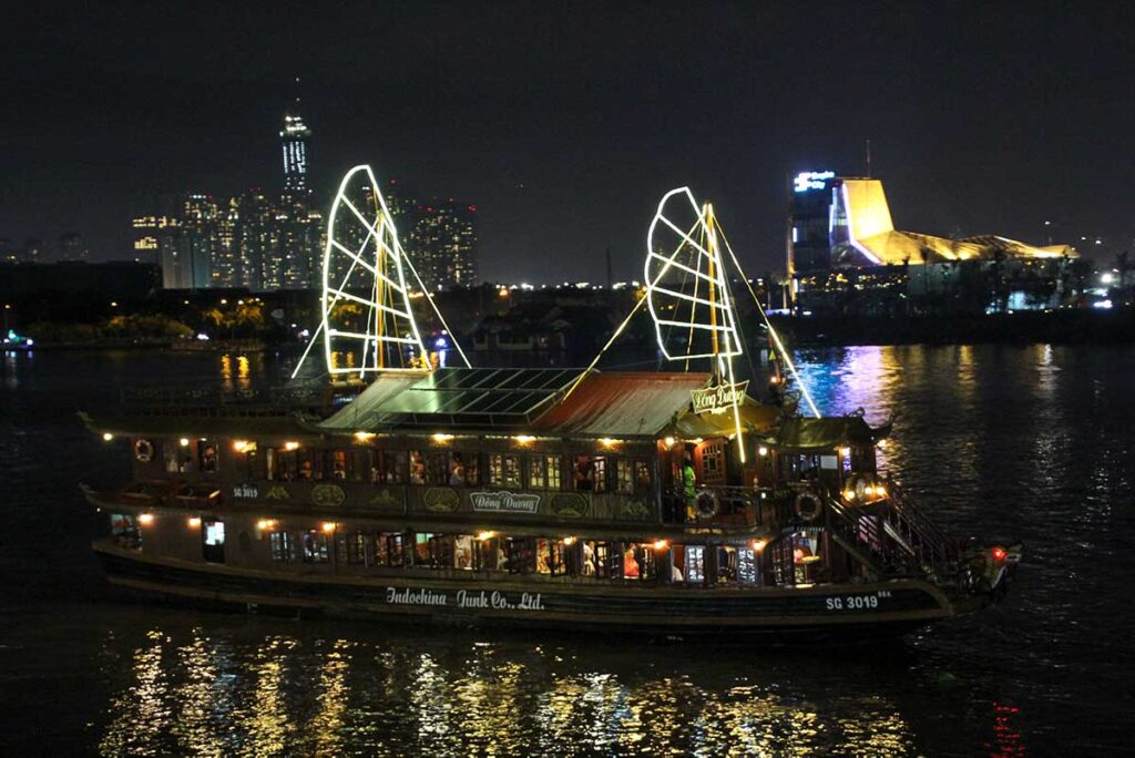 Dinner cruise on the Saigon River at night