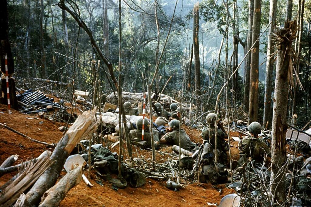 1967, Dak To, South Vietnam, American soldiers in their positions, during the costly fighting for Hill 875