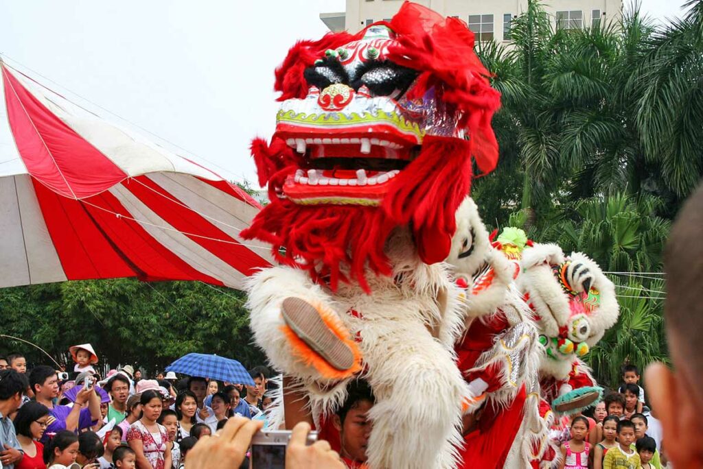 Dragon dance during Mid-Autumn Festival in Vietnam