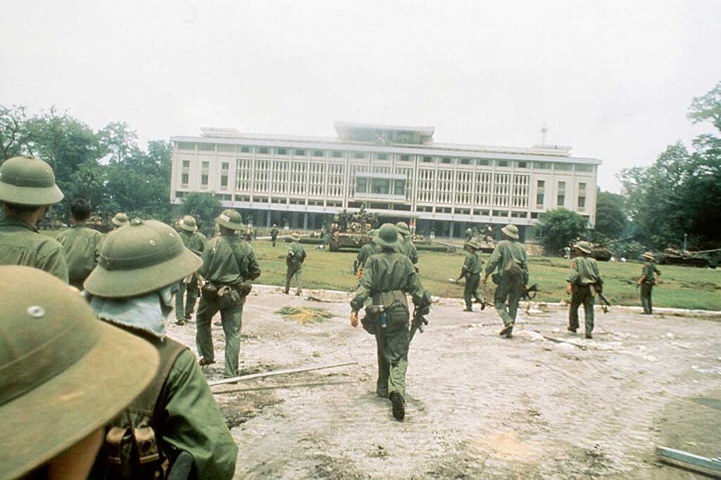 The Fall of Saigon in 1975 when North Vietnamese troops seize the presidential palace in Saigon. 