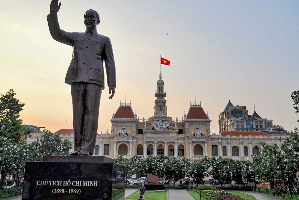 Statue of Ho Chi Minh in front of People's Committee Building in Ho Chi Mihn City