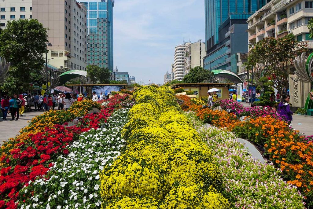 Flowers for Tet New Year on Nguyen Hue Walking Street in Ho Chi Minh City
