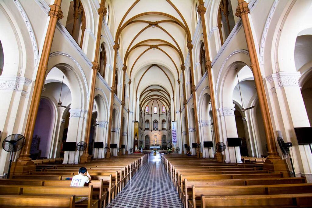 the inside of Saigon Notre Dame Cathedral