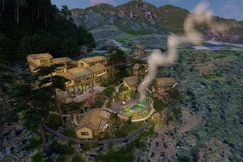 Architect Tùng Lê’s 3D design concept for Local Vietnam’s first lodge in Ha Giang, combining natural materials and Hmong-inspired architecture.