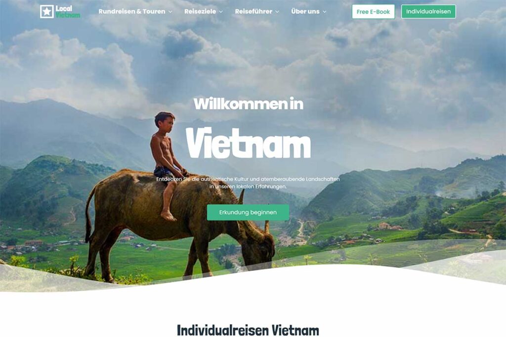 Screenshot of the homepage of Local Vietnam’s newly launched German website localvietnam.de, showing the design, layout and branding.