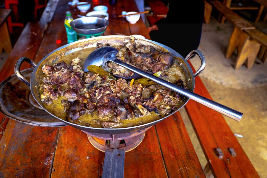 Pork meat in Coc Ly market in Vietnam
