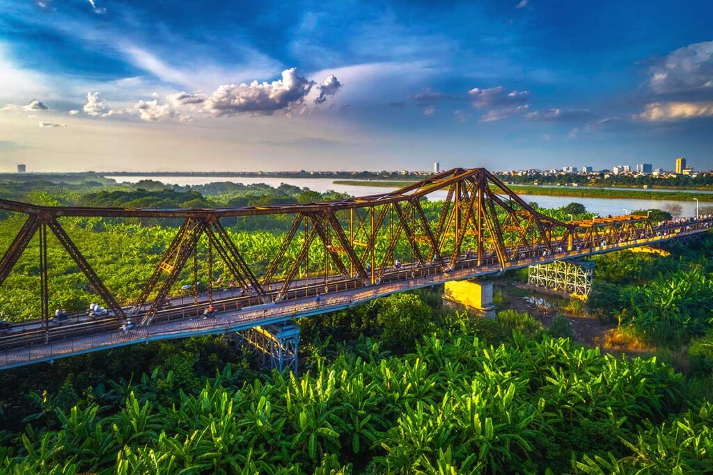 Long Bien Bridge at Banana Island in Hanoi