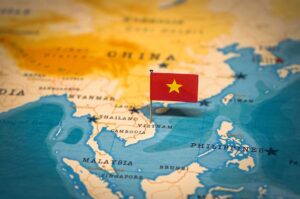 Map of East Asia with a pin on Vietnam – essential Vietnam travel tips