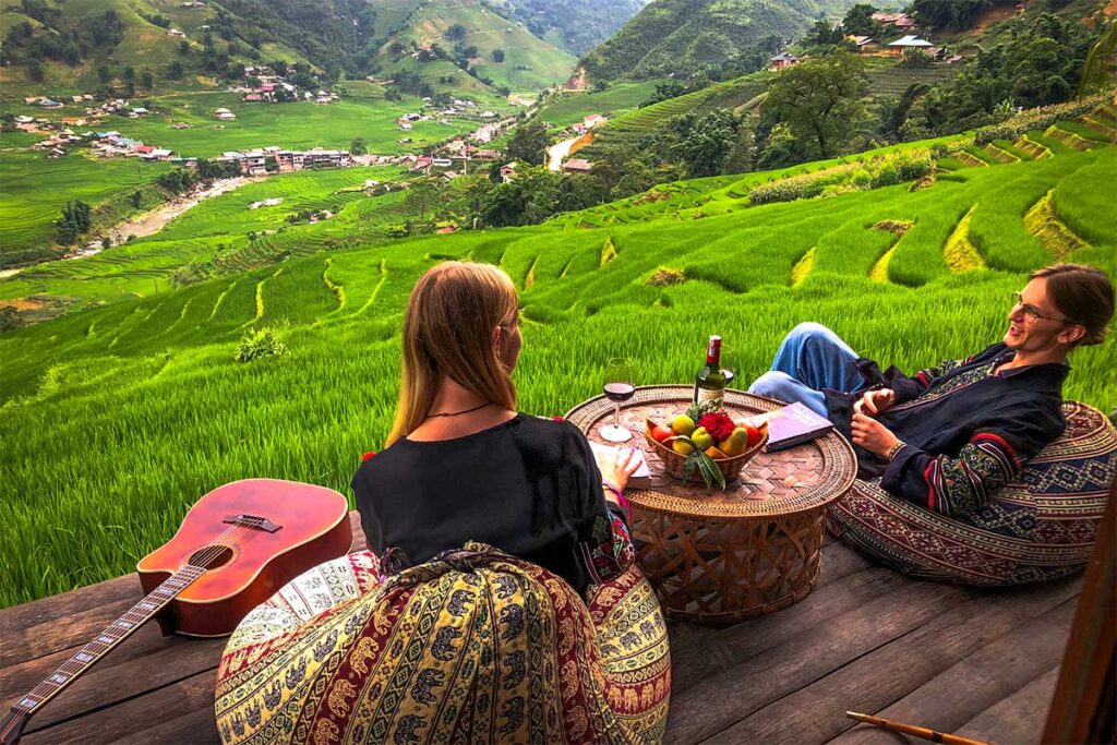 the view over Sapa's rice fields from  Eco Palms House - Sapa Retreat