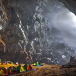 Tents at the campsite inside Hang Son Doong Cave, the largest cave in the world, located in Phong Nha, Vietnam