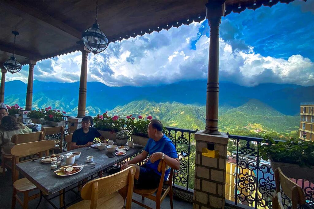 View from the restaurant of Hotel De Sapa over the mountains around Sapa