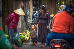 a local and authentic street scene in Hanoi non-touristic