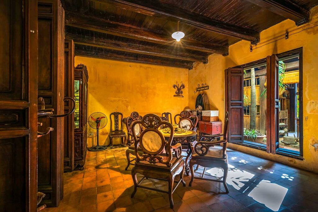 Dining area of Hanoi Ancient House at 87 Ma May Street