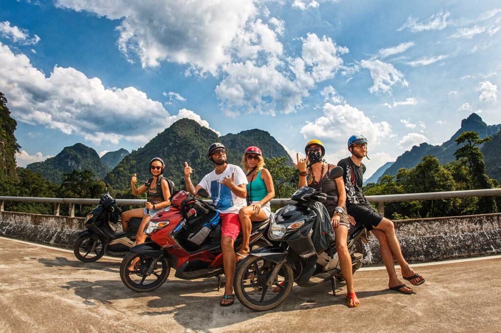 A group of tourist sitting on their motorbike in Phong Nha