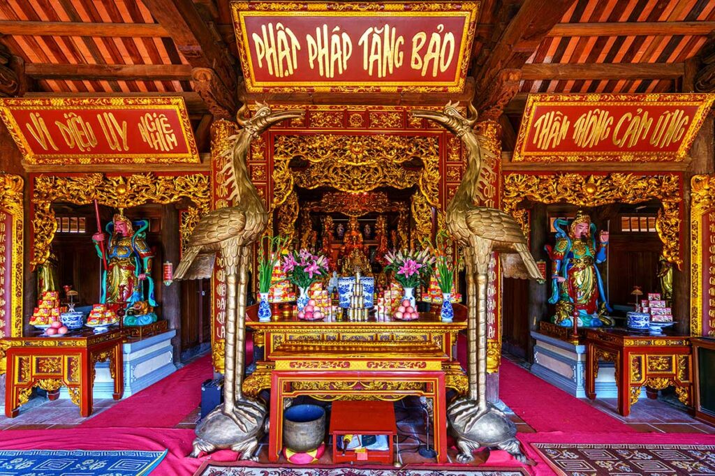 The inside of a temple part of the complex of Phat Tich Truc Lam Ban Gioc Pagoda