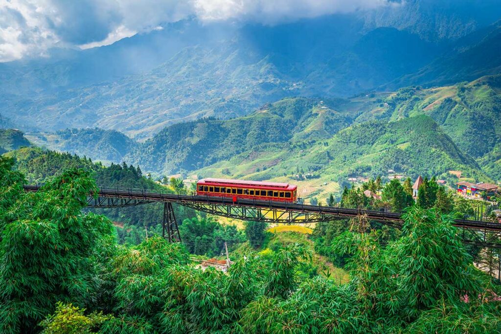 Sapa Mountain train through Muong Hoa Valley toward Fansipan cable car station