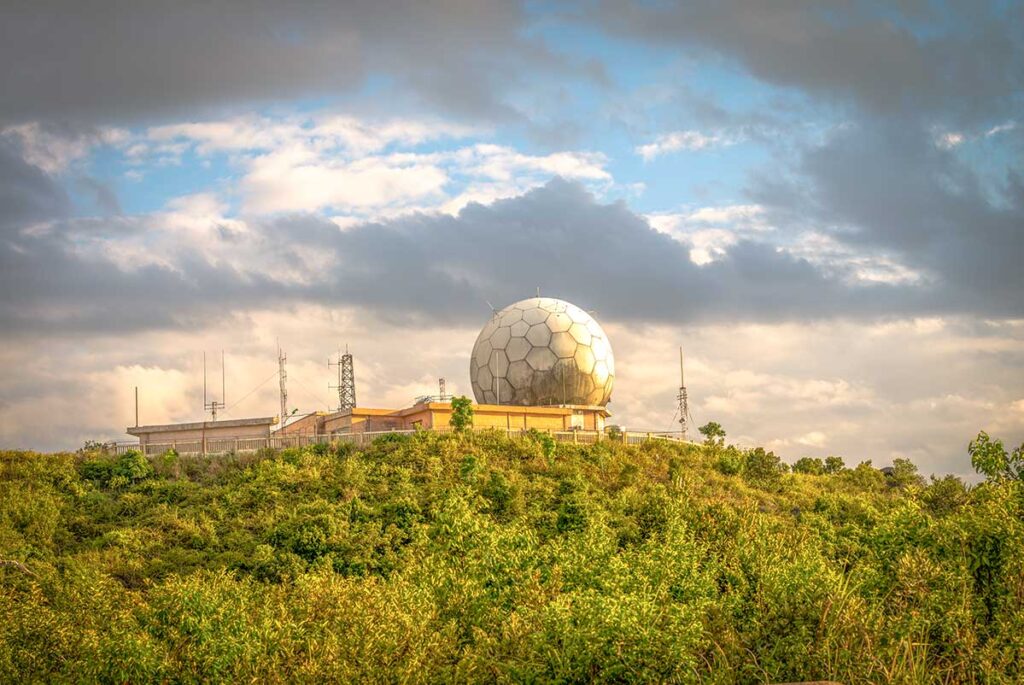 The radar station atop Son Tra Peninsula, known as the "Eye of Indochina", overlooking the surrounding landscape.