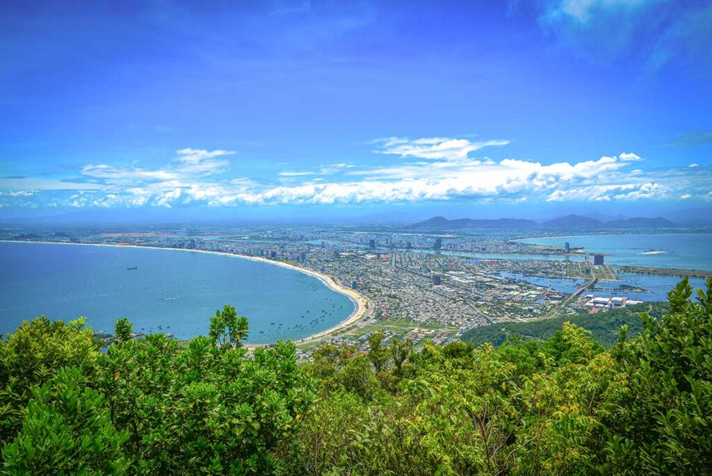 Viewpoint on the summit of Monkey Mountain at Son Tra Peninsula - views over the city Da Nang and coast line with beaches 