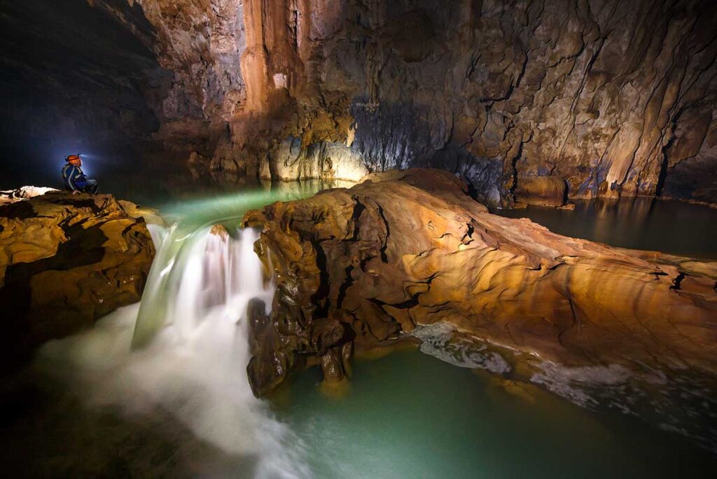 Waterfall inside Tu Lan Cave