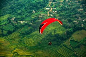 Paragliding in Vietnam over the terraced rice fields of Mu Cang Chai