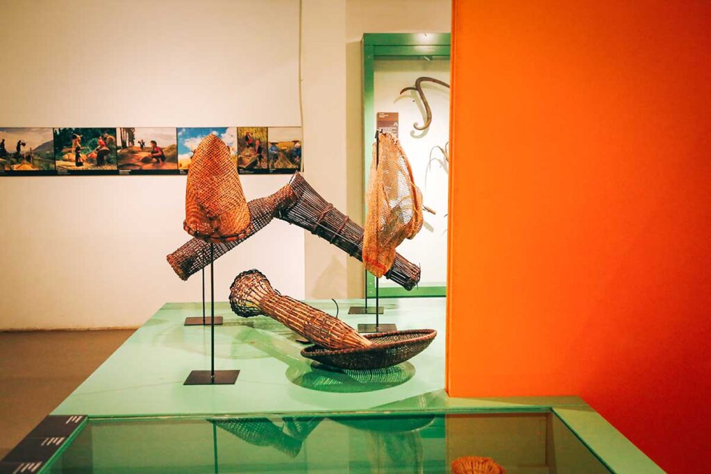 Vietnamese Women's Museum exhibiting bamboo baskets made by traditional craft woman in Vietnam
