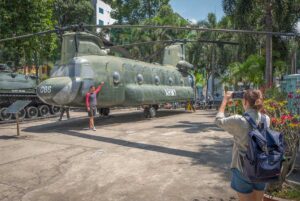 Tourists at the War Remnants Museum during a Ho Chi Minh City tour
