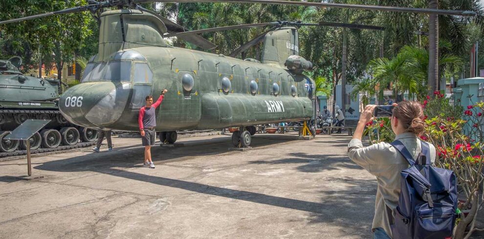 Tourists at the War Remnants Museum during a Ho Chi Minh City tour
